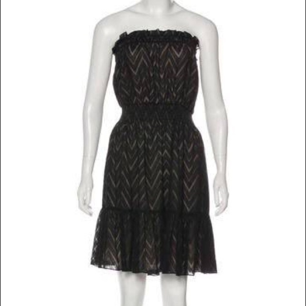 Rebecca Taylor Black Chevron Overlay Silk Midi
